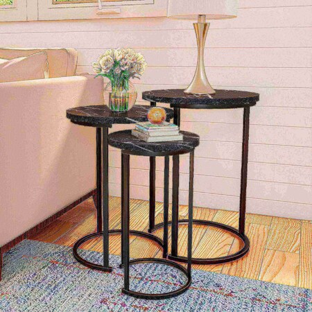 Hastings Home Set of 3 Round Nesting Tables, Black 319744BUV